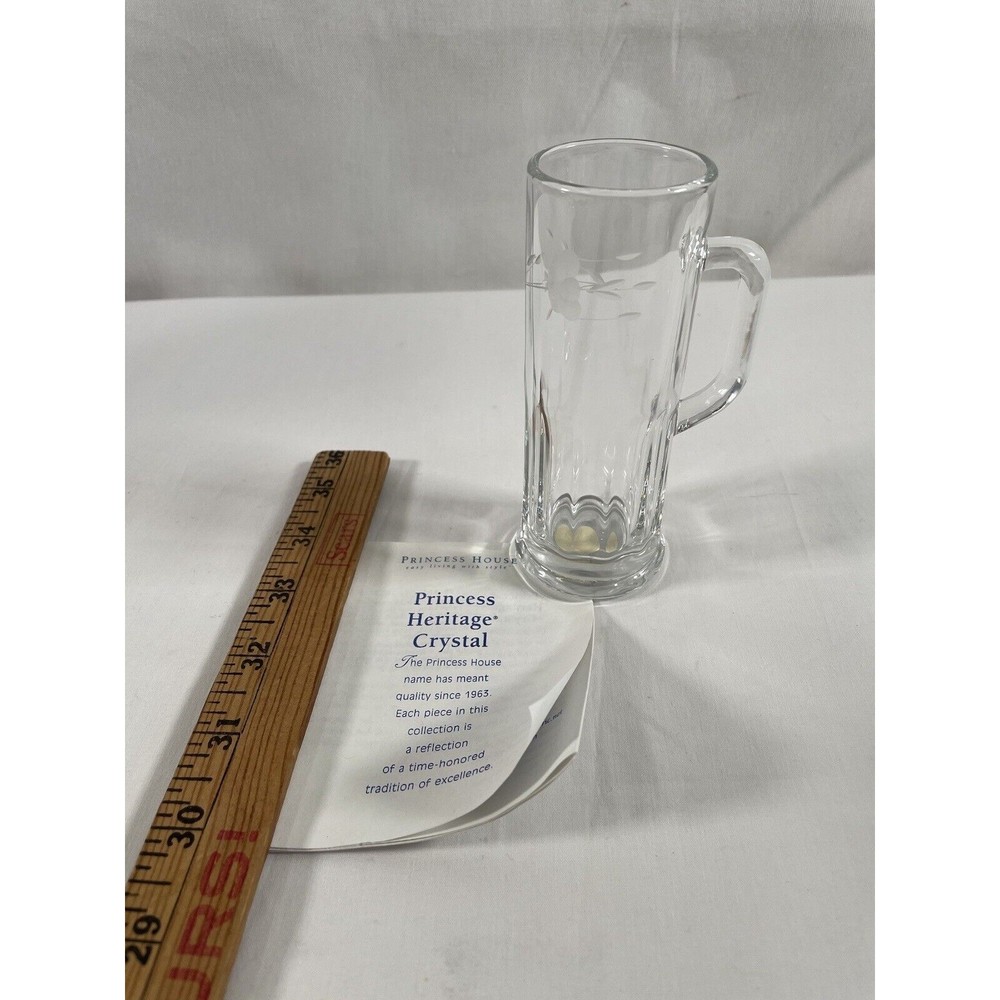 New Princess Heritage Crystal Shot Glass Handled Etched Flower 5” Tall